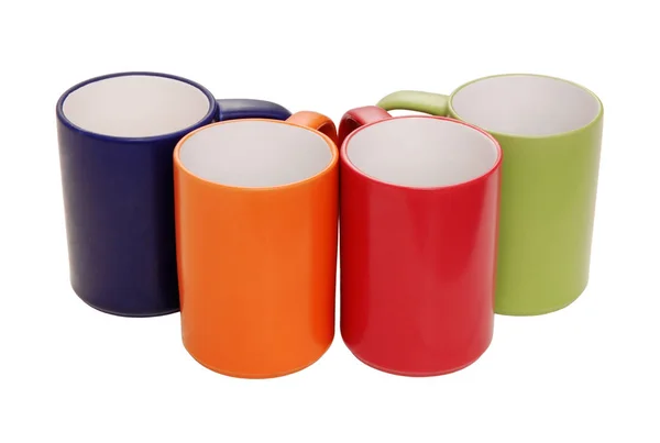 マグカップ緑 オレンジ 色とりどりのカップ 多くの色の品揃えのセット分離カップ 茶マグカップ — ストック写真