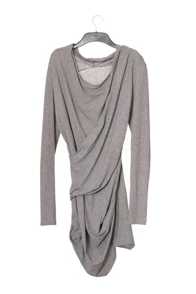 Asymmetrical Model Female Garment Asymmetric Grey Blouse Gray Cotton Tunic — Stock Photo, Image