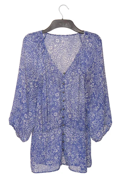 Silkesblå Blus Vitt Kvinnliga Kläder Romantisk Stil Sommarkläder För Kvinna — Stockfoto