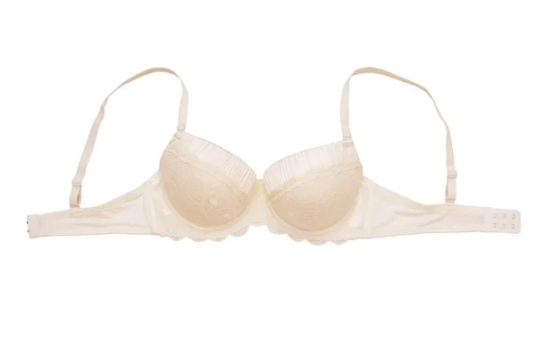 Beige Bra Isolated Brassiere White Background Female Underwear Guipure Bra — Stock Photo, Image