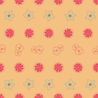 Turkuazlı, turkuazlı turuncu çiçekli turuncu çiçekli, turuncu arkaplanlı. Kumaş, hatıra defteri ve duvar kağıdı projeleri için mükemmel..