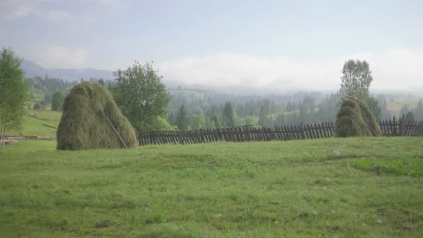Peisaje pitoreşti ale satului montan. Vedere a pajiștilor montane în ziua de vară . — Videoclip de stoc