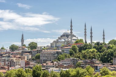 Güneşli bir yaz gününde Süleyman Camii, İstanbul, Türkiye