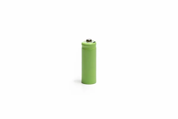 Маленькая Зеленая Аккумуляторная Батарея Изолирована Белом Фоне — стоковое фото