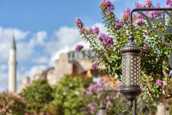 Decorative Candle Light Sultan Ahmet Square Hagia Sophia Can Seen — Stock Photo, Image