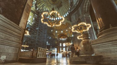 Istanbul, Türkiye, 30 Mayıs 2018: İç detay Ayasofya'nın, bir Yunan Ortodoks Hıristiyan Patriklik Bazilikası'na (kilise), daha sonra gelen bir imparatorluk Camii ve şimdi bir müze, Istanbul, Türkiye.