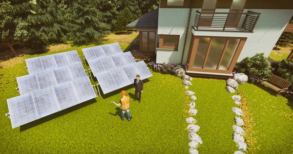 Činí Domu Solárními Panely — Stock fotografie