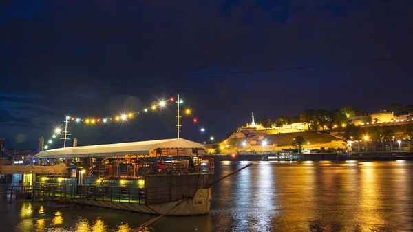 Belgrade Serbia July 2014 Night Shot Floating Restaurant Belgrade Famous — Stock Photo, Image