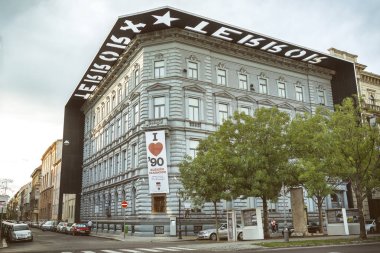 BUDAPEST, HUNGARY, JULY 11,2015: Exterior view of House Of Terror,a museum located at Andrassy street. It contains exhibits related to the fascist and communist regimes in 20th-century Hungary. clipart