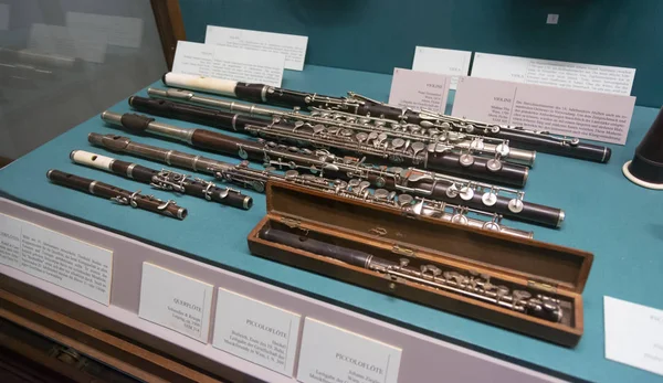 Vienna Áustria Julho 2016 Velhas Flautas Expostas Seção Coleção Instrumentos — Fotografia de Stock