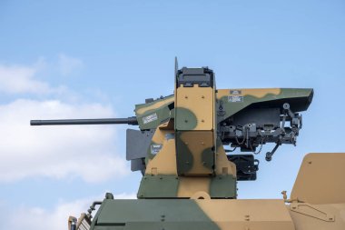 İstanbul, 19 Eylül 2019: Aselsan Sarp Uzaktan Stabilize Silah Sistemi, Türk Kara Kuvvetleri tarafından Kullanılan Kirpimc Zırhlı Araç'a Yüklendi 2019.