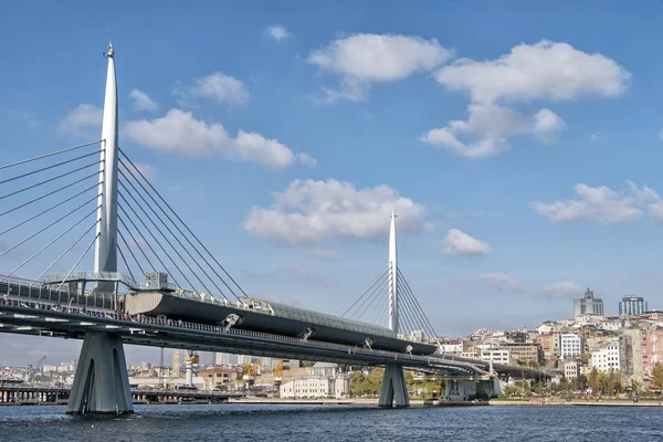 Stambuł Turcja Października 2019 Szeroki Widok Mostu Halic Metro Bridge — Zdjęcie stockowe