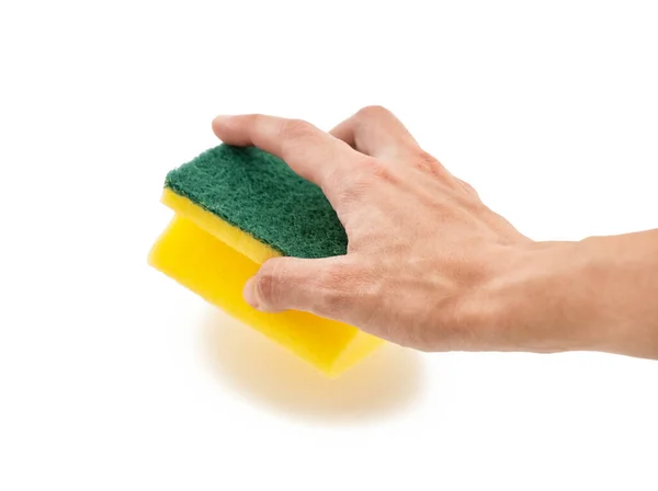 Woman Hand Holding Dish Sponge Isolated White Surface Stock Photo