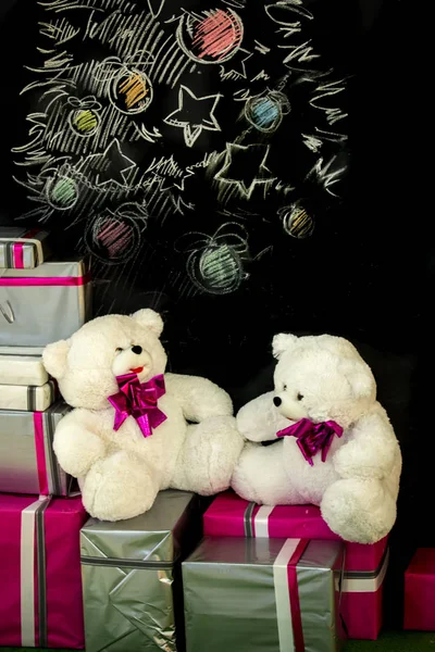 teddy bears and gifts. Christmas theme