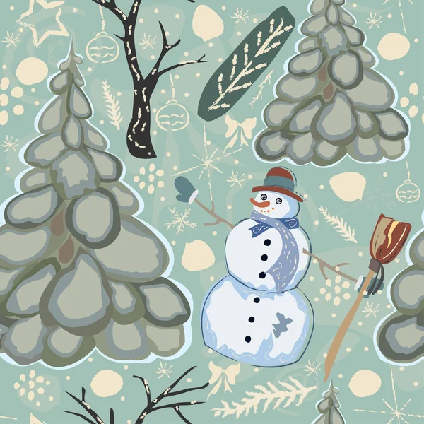 Holiday Christmas Pattern Background Snowman — Stock Vector