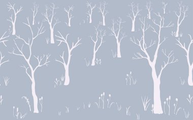 Çiçeksiz desen, ağaçların arkası. Vektör illüstrasyonu 