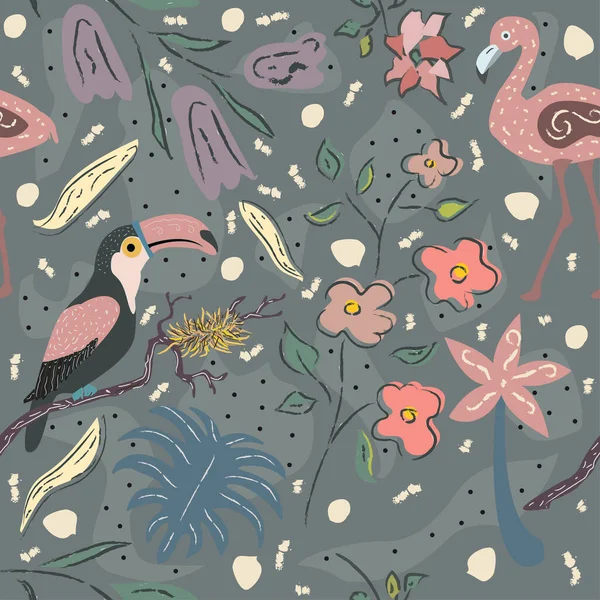 Floral Sans Couture Modèle Avec Des Oiseaux Arrière Plan Illustration — Image vectorielle