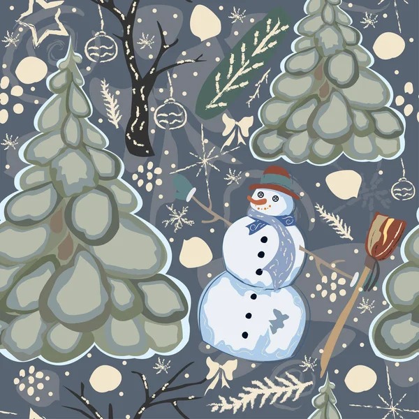 Urlaub Weihnachten Muster Hintergrund Mit Schneemann — Stockvektor