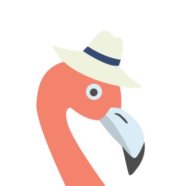 Pembe Flamingo Kafa, Şapka Giyiyor. Retro Biçimi, mavi Arkaplan.