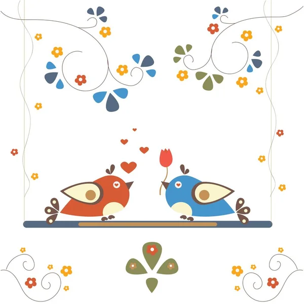 Love Bird Tree Vector Card Valentine Day — Stock Vector