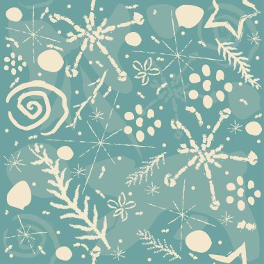 Şirin El Çizimi Kış Kalıbı. Kusursuz desen. Vektör İllüstrasyonu