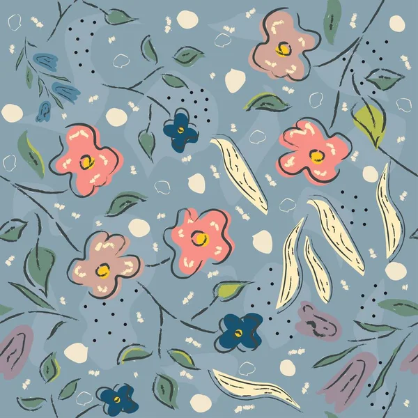 Floral Seamless Pattern Dessiné Main Couleurs Pastel Illustration Vectorielle — Image vectorielle