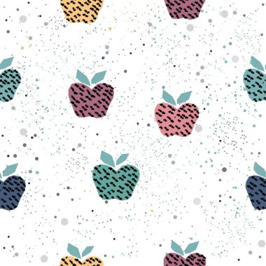 Kusursuz El Çizimi Koyu arkaplanda renkli elmalar