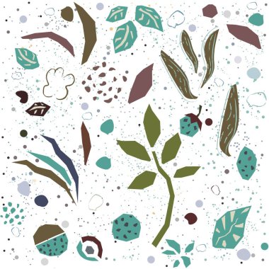 El çizimi, bitkiler ve böğürtlenlerle kusursuz desen. Sanatsal Yaratıcı Tasarım.