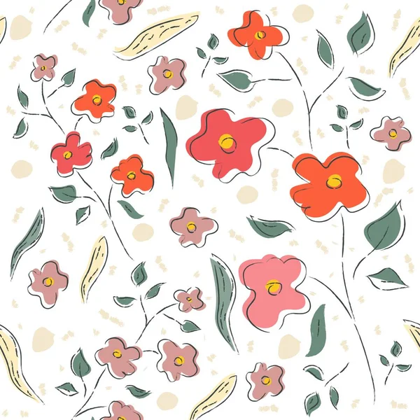 Floral Seamless Pattern Dessiné Main — Image vectorielle