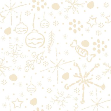 Elle çizilmiş ladin yapraklar, kar taneleri ile kusursuz kış deseni..