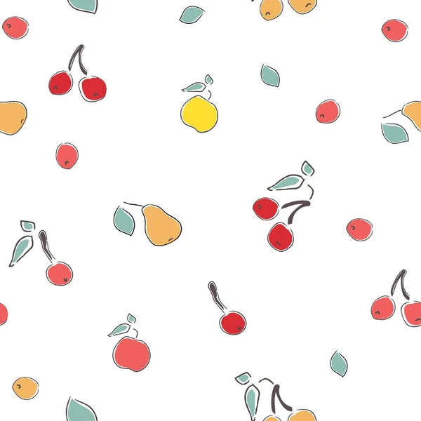 Cute Hand Drawn Pattern Berries Cherry Apple Pear Great Wedding — Stock Vector