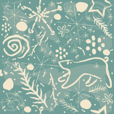 Şirin El Çizimi Kış Kalıbı. Kusursuz desen. Vektör İllüstrasyonu