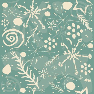 Şirin El Çizimi Kış Kalıbı. Kusursuz desen. Vektör İllüstrasyonu