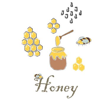 Bal ve arılarla şirin, kusursuz desen. İskandinav El Çizim Tarzı. Vektör İllüstrasyonu