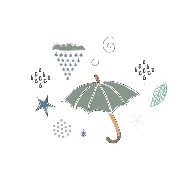 Cute Winter Icon Umbrella Hand Drawn Scandinavian Style Vector Illustration — Stock Vector