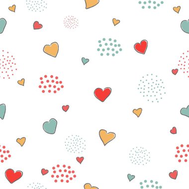 Kalpli ve noktalı şirin kusursuz desen. Vektör çizimi.