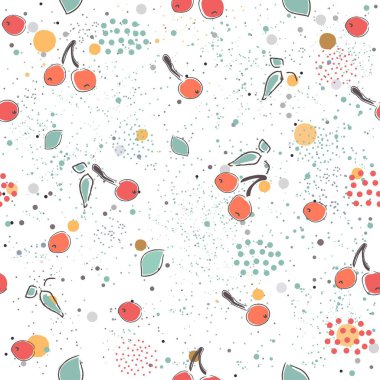 Armutlu, kirazlı, noktalı armutsuz şirin desenler. El yapımı hassas tasarım. İskandinav tarzı. Kartlar, şablonlar, hediye kağıtları, baskılar, dekorasyonlar, şablonlar için. Vektör İllüstrasyonu