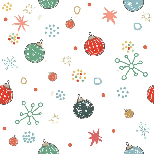 Roztomilý Zimní Vzor Slavnostními Ozdobami Sněhovými Vločkami Veselá Vánoční Kolekce — Stockový vektor
