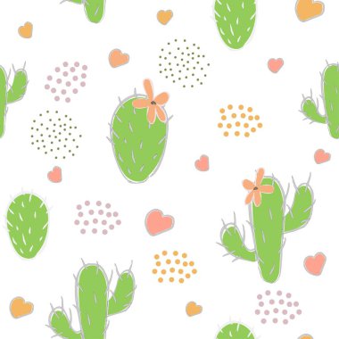 Yeşil kaktüslü hoş, pürüzsüz bir desen.