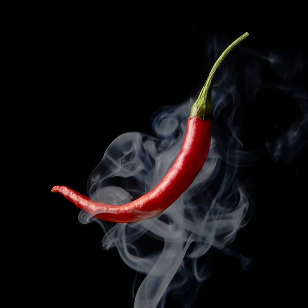 Forró Chili Paprika Füstöt Fekete Háttér — Stock Fotó