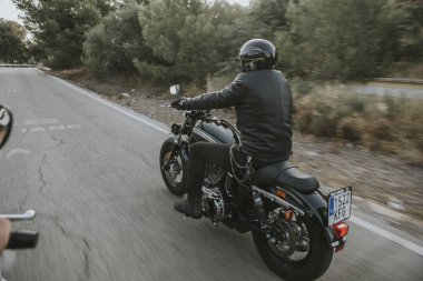 Malaga, İspanya - 15 Temmuz 2018: kişini onun Harley Davidson mo
