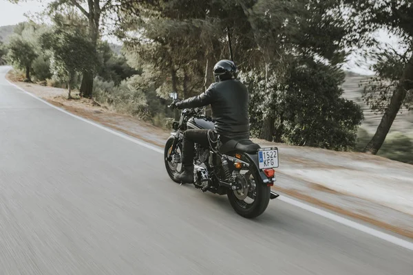 Малага Іспанія Липня 2018 Людини Їзда Його Harley Davidson — стокове фото