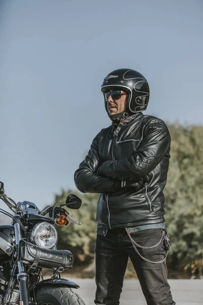 Málaga Espanha Julho 2018 Homem Com Capacete Harley Davidson Durante — Fotografia de Stock