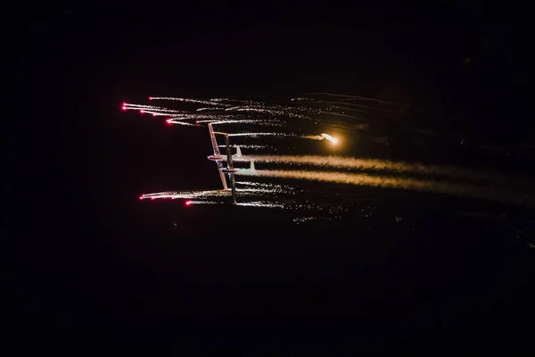 Torre Del Mar Spain July 2018 Aerosparks Planes Performing Night — Stock Photo, Image