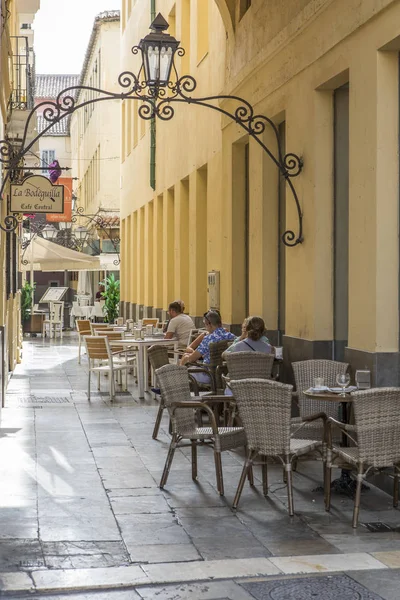 Malaga Spain September 2Nd 2018 People Having Drink Sitting Narrow — Stock Photo, Image