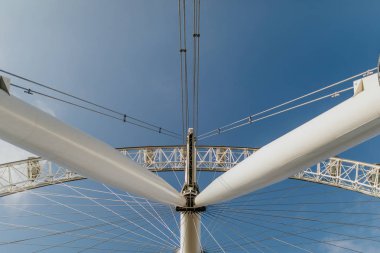 Londra, İngiltere - 25 Ekim, 2018: London Eye temel estructure güneşli bir günde Londra, İngiltere arka planda mavi gökyüzü ile.