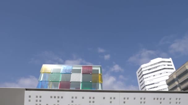 Malaga Spanien Februar 2019 Schnelle Vertikale Panorama Fassade Des Centre — Stockvideo