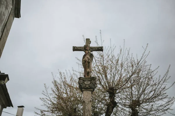 Vecchio Gesù Cristo Nella Croce Pietra — Foto Stock