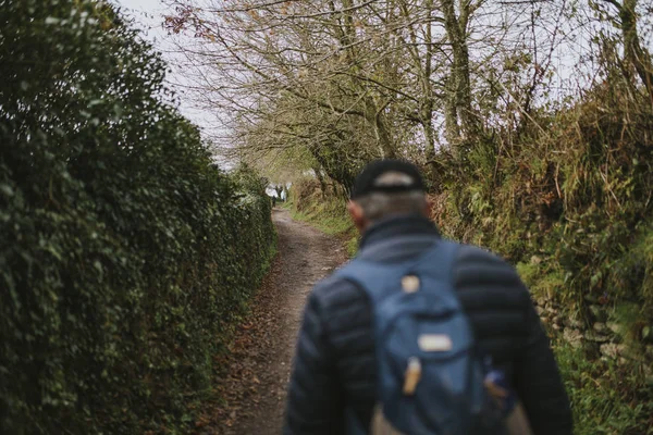 Itinerario Escursionistico Paesaggio Verde Uomo Attraversando Scena — Foto Stock