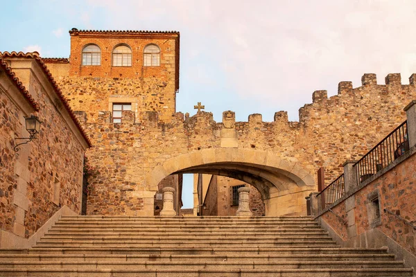 Hermosa Vista Del Arco Estrella Centro Cáceres España — Foto de Stock